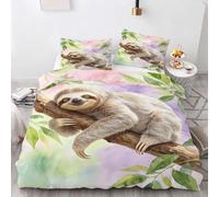 HATEGE Sloth Queen Size Duvet Cover Set Reversible 3D Teenager Lightweight Bedding Sets Soft Microfibre Quilt Cover 230x220 cm with 2 Pillowcases 1421-AET