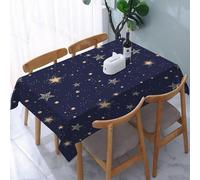 HATEGE Stars Table Cloth Wipe Clean Dark Blue Wipeable Tablecloths Rectangular Modern Tablecloth 140 x 180 cm Polyester 3D Table Cover for Party Dining Decorations A-4807