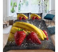HATEGE Strawberry Super king Size Duvet Cover Sets Reversible 3D Banana Lightweight Bedding Sets Soft Microfibre Quilt Cover 260x220 cm with 2 Pillowcases 8727-ABC