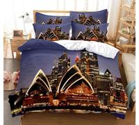 HATEGE Sydney Opera House Duvet Cover Double Soft Cozy Microfiber 3d Print Australia Bedding Double Bed Set Sydney Opera House Quilt Cover 200x200 cm with 2 Pillowcases with Zipper F1917