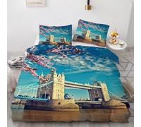HATEGE Tower Bridge Queen Size Duvet Cover Set Reversible, 3D London Lightweight Bedding Sets Soft Microfibre Quilt Cover 220x220 cm with 2 Pillowcases 709-ABC