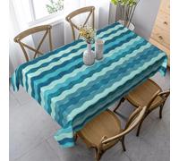 HATEGE Turquoise Table Cloth Wipe Clean Stripes Wipeable Tablecloths Rectangular Modern Geometry Tablecloth 150 x 220 cm Polyester 3D Table Cover for Party Dining Decorations A-3107