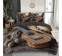 HATEGE Vintage Guitar Single Duvet Cover Set Reversible 3D Rock Music Lightweight Bedding Sets Soft Microfibre Quilt Cover 135x200 cm with 2 Pillowcases 7897-ABC
