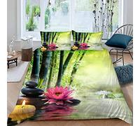 HATEGE Zen Single Duvet Cover Set Soft Cozy Microfiber 3d Print Pebble Flower Bedding Sets Spa Quilt Cover 135x200 cm with 2 Pillowcases 50x75 cm with Zipper