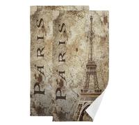 HATESAH 2 Pack Retro Eiffel Tower Hand Towels for Bathroom,Soft Absorbent Decorative Vintage Romantic French European Paris Theme Guest Face Bathroom Towels,Quick Dry Brown Kitchen Towels 14"x28"