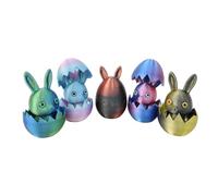 HATFRYF 2pcs Easter Bunny 3D Printed Toys, 3d Printed Bunny Egg Fidget Toys for Kids, Rabbit Ornament Collectible Figure, Easter Egg Gift for Teen Boys, Black Red and Candy Colors