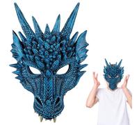 HATFRYF 3D Dragon Halloween Mask, Half Face Cosplay Dragon Scary Animal Masks, Halloween Carnival Costume Cosplay Prank Party Mask for Adults and Kids - Blue