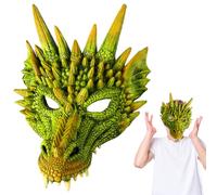 HATFRYF 3D Dragon Halloween Mask, Half Face Cosplay Dragon Scary Animal Masks, Halloween Carnival Costume Cosplay Prank Party Mask for Adults and Kids - Green