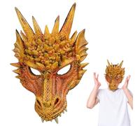 HATFRYF 3D Dragon Halloween Mask, Half Face Cosplay Dragon Scary Animal Masks, Halloween Carnival Costume Cosplay Prank Party Mask for Adults and Kids - Yellow