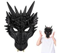 HATFRYF 3D Dragon Halloween Mask, Half Face Cosplay Dragon Scary Animal Masks, Halloween Carnival Costume Cosplay Prank Party Mask for Adults and Kids - Black