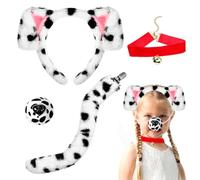HATFRYF 4PCS Dalmatian Costume Set, Spotted Dog Costume Set, Funny Cosplay Set Including Furry Ears Headband Nose Velvet Collar and Tail, for Halloween Birthday Carnival Animals Cosplay