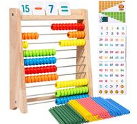 HATFRYF Abacus for Kids, 100 Wooden Beads, 100 Counting Sticks, 120 Number Cards and Multiplication Table Classic Wooden Educational Counting Toy, Woodens Educational Countings Toy