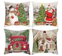 HATFRYF Christmas Cushion Covers, Red Xmas Cushion Covers Snowflake Snowman Santa Claus Pillow Cover Winter Christmas Pillow Cases for Living Room Sofa Home Xmas Decorations Gift for Family E
