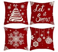 HATFRYF Christmas Cushion Covers, Red Xmas Cushion Covers Snowflake Snowman Santa Claus Pillow Cover Winter Christmas Pillow Cases for Living Room Sofa Home Xmas Decorations Gift for Family C