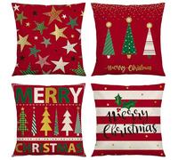 HATFRYF Christmas Cushion Covers, Red Xmas Cushion Covers Snowflake Snowman Santa Claus Pillow Cover Winter Christmas Pillow Cases for Living Room Sofa Home Xmas Decorations Gift for Family A
