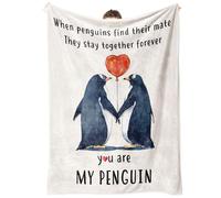 HATFRYF Cute Penguin Couple Blanket, Soft Romantic Flannel Throw Blanket for Her Him, Wedding Anniversary Birthday Gift for Wife Husband Girlfriend Boyfriend, 40 x 51 Inches
