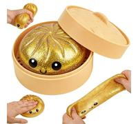 HATFRYF Dumpling Squishies Toy, Giant Glitter Dumpling, with Steamer Box Soft Squeeze Decompression Dough Toys, Soft Squishy Stress Relief & Rebounding Sensory Fidget Toy for Adults(Golden)