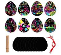 HATFRYF Easter Scratch Art, Egg Decorations Papers, Easter Crafts Egg Rainbow Magic Scratch Painting for Kids, Easter Activity Arts Gifts for Kids Party Bag Fillers - 60pcs