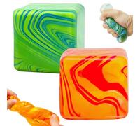 HATFRYF Fidget Toys, Squishy Stress Cube, Sensory Fidget Toys for Anxiety Relief, Quiet Doh Cube for Focus, Fun Party Favors & Classroom Prizes - 2pcs