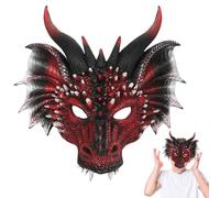 HATFRYF Halloween Dragon Mask, 3D Red Dragon Masks, Half Face Cosplay Dragon Scary Animal Masks, Halloween Carnival Costume Cosplay Prank Party Mask for Adults and Kids