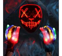 HATFRYF Halloween Masks LED Mask & Gloves in Multiple Light Modes, Light up Scary Mask Gloves, Glowing Horror Smile Masks, Costumes for Men Adults Kids Boys, Anonymous Neon Halloween Gifts - A