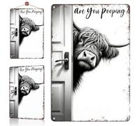 HATFRYF Highland Cow Bathroom Wall Art, Funny Bathroom Wall Art with Quote, Humorous Animal Bathroom Wall Decor, Highland Cow Gifts, Black and White Animal Picture for Bathroom Toilet Decor