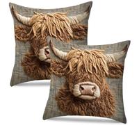 HATFRYF Highland Cow Cushion Covers, 2 Pieces Highland Cow Pattern Pillow Covers, Animals Pillow Case, Square Xmas Decorative Cushion Covers 18x18 In for Couch Sofa Bedroom Home Decor