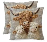 HATFRYF Highland Cow Cushion Covers, 2 Pieces Highland Cow Pattern Pillow Covers, Christmas Pillow Case, Square Xmas Decorative Cushion Covers 18x18 In for Couch Sofa Bedroom Home Decor