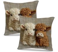 HATFRYF Highland Cow Pillow Covers, 2 Pieces Highland Cow Pattern Cushion Covers, Christmas Pillow Case, Square Xmas Decorative Cushion Covers 18x18 In for Couch Sofa Bedroom Home Decor