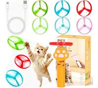 HATFRYF Interactive Cat Fetch Toy, Rechargeable Flying Disc Launcher with 6 Colourful Flying Discs, Versatile Cat Toys for Indoor and Outdoor Chasing, Hunting and Exercise Training for Kittens