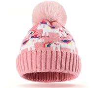 HATFRYF Kids Winter Pompom Hat, Children Winter Knitted Cap, Kids Cold Caps for Toddler, Knit Ski Hat Double Pom Beanie Cap for Boys Girls, Cold Weather Accessories for Children Pink