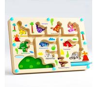 HATFRYF Montessori Wooden Maze Toys, Magnetic Color and Number Maze Wooden Toys for 3-5 Year Old, Dinosaur Montessori Color Matching Learning Counting Puzzle Board Toys Gift for Preschool Boys Girls