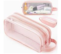 HATFRYF Pink Pencil Case, Clear Pencil Case, Large capacity with two compartments, making it the ideal choice for exam and office stationery - Pink Halloween Vampire Cape