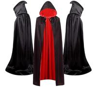 HATFRYF Red Black Double-Layered Cape, Reversible Hooded Grim Reaper Cape, Long Halloween Vampire Capes, Cosplay Party Fancy Dress Capes, Masquerade Witch Role Play Costumes for Adult（90cm,Hooded）