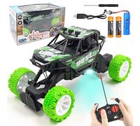 HATFRYF Remote Control Cars, Kids RC Cars High-Speed Off-Road Race Car with Rechargeable Battery, Stunt Car, LED Radio Controlled Truck Toy for Kids Christmas Birthday Gifts for Aged 4 and Up-Green