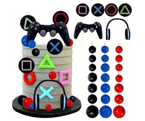 HATFRYF Video Game Themes Cake Toppers Sets, Headset Cake Decoration Set, Controller, Happy Birthday Cupcakes Topper,Ball Decorations,Gaming-Themed Cak-es Topp-er Set for Birthday Decorations, 30PCS