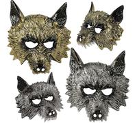 HATFRYF Wolf Masquerade Mask, Silver Gold Wolf Head Mask, Vintage Funny Animal Wolves Head Masks, Venetian Carnival Masks for Masquerade Venetian Carnival Party Dress Halloween - 2PCS
