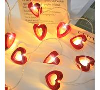 HATFRYF Wooden Heart String Lights, Warm White Wooden Heart Fairy String Light, 3m 20 LED Fairy Lights Xmas Wedding Decor Party for Valentine's Day Wedding Mother's Day - Red