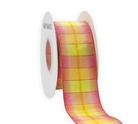 HATIANGE Colorful Plaid Wired Ribbon,3.8CM x 10 Meters,Rose Green Checkes for Easter, Spring, Summer, Birthday, Wreath, Birthday, Gift Bows, Christmas