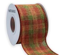 HATIANGE Fall Burlap Wide Wired Ribbon Orange Plaid Autumn Harvest Edge Wrapping for Wreath Floral Bows Craft Decor, 6.3CM x 10Meters