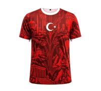 HATIESTEEL Men's Turkey Shirt 100% Polyester with Crescent Moon and Stars Design, Turkish Novelty Shirt with Istanbul Design, Red, XL