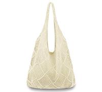 hatisan Crochet Bags for Women - Summer Beach Tote, Aesthetic Hippie Knit Bag, A-beige, 均码