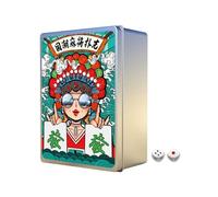hatleues Durable Card Deck Opera Culture Playing Cards Chinese Printed Waterproof Mahjong Set with Dice Traditional National Style Theme for Family Green