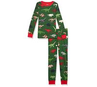 Hatley Boy's Organic Cotton Long Sleeve Printed Pyjama Set Pajama, Festive Dinos, 2 Years