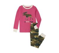 Hatley Unisex Kids Long Sleeve Appliqué Pyjama Set Pajama Set, Camooseflage - Pink, 4 Years