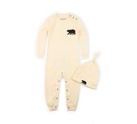 Hatley Women's Coverall & Hat -Natural "Little Bear Bum" Sleepsuit, Women's Short Sleeve Pyjama Tee - Black Bear on Pink, 12-18 Months UK