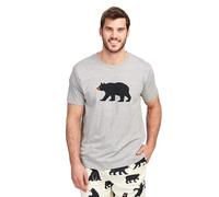 Hatley Women's Family Sets, Men's Short Sleeve Pyjama Tee-Black Bear On Grey, Large