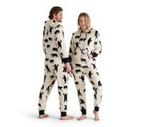 Hatley Women's Hooded Fuzzy Fleece Black Bear Family Jumpuits Onesie, White (Adult Jumpsuit - Black Bears on Natural ), XS UK