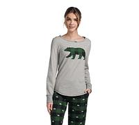 Hatley Women's Stretch Jersey Pyjama Top Pajama Top, Forest Green Plaid Bear, S