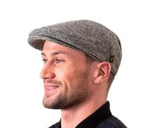 Hatman of Ireland Authentic Tweed Flat Cap 100% Irish Wool Handmade Ireland Men Casquette Navy Green Charcoal (US, Alpha, Medium, Silver/Grey), Silver/Grey, M